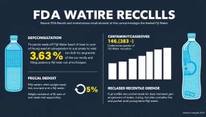 Informative graphic detailing FDA recalls of Fiji Water due to contamination issues.