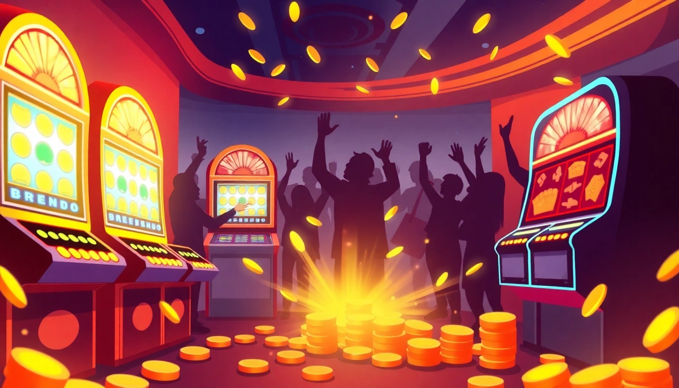 Experience the thrill of winning with slot gacor games featuring vibrant slot machines and excited players.