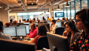 Engaged team working at Tijuana call centers, showcasing professionalism and collaboration.