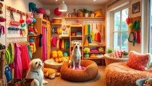 Showcasing pet accessories like collars and toys designed to enhance comfort and style for pets.