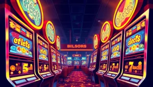 Play thrilling slot bet kecil games with colorful machines in a lively casino atmosphere.