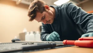 Repairing a prep table with expert precision, showcasing tools and components involved in prep table repair.