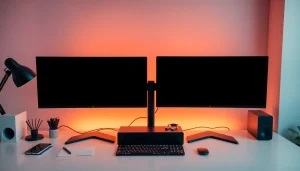 Enhance your workspace with a dual monitor install showcasing a sleek and organized desk setup.