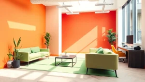 Showcasing innovative web design Manchester workspace featuring modern furniture and digital tools.