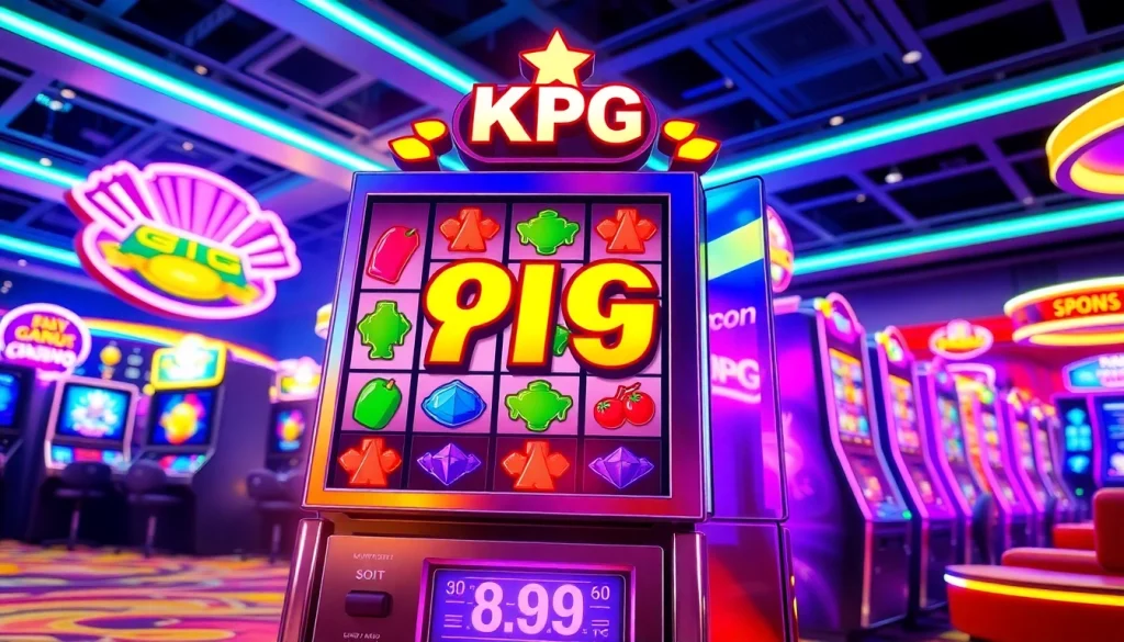 Spin and win with สล็อตpg showcased on a vibrant slot machine in a bustling casino environment.