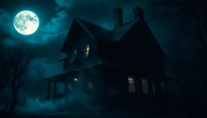 Experience chilling moments at hellhorror.com with a haunted house under a full moon.