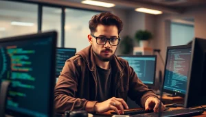 Learn how to hire a hacker effectively; discover the expert's workspace filled with technology.