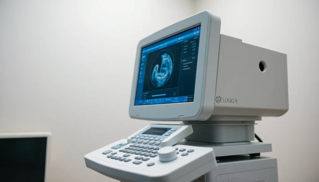 Check out the GE LOGIQ E9 ULTRASOUND FOR SALE!! showcasing cutting-edge technology in a clinical environment.