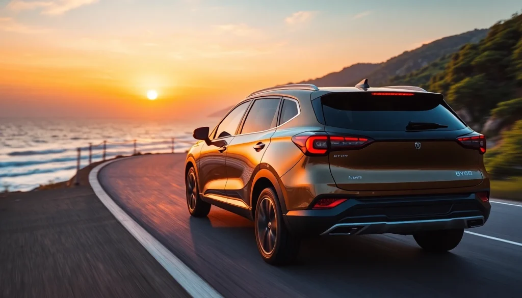Drive the futuristic BYD Han on a stunning coastal road surrounded by nature.