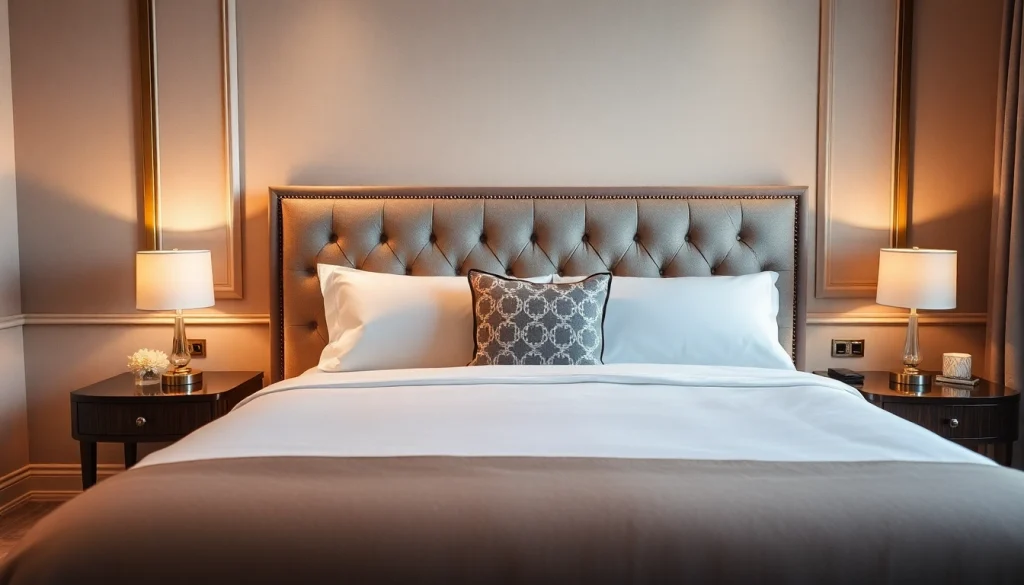 Showcasing a stylish hotel bed frame designed for ultimate comfort and aesthetic appeal in luxury accommodations.