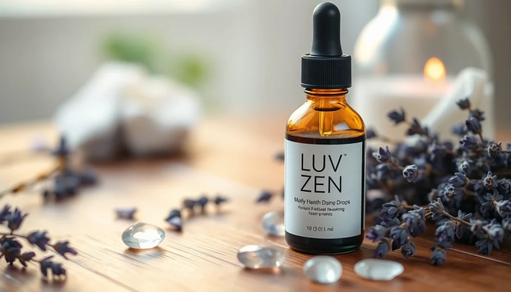 Experience relaxation with LUV Zen Drops, a calming herbal supplement for stress relief.