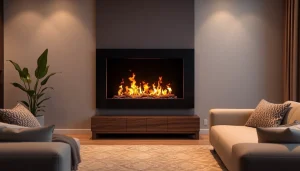 Automatic bioethanol fireplace glowing beautifully, creating a cozy atmosphere in a modern living space.
