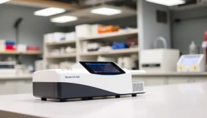 Examine the Bruker EOS 500 Handheld LIBS Analyzer's advanced features and design in a laboratory setting.