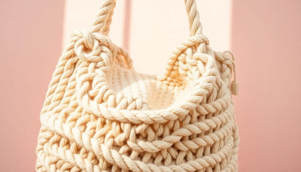 Showcase a beautiful Cotton Rope Bag set against a light background, highlighting its unique texture and craftsmanship.