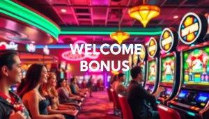 Claim exciting welcome bonus offers with players enjoying a lively casino environment.