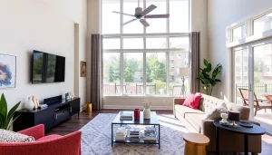 View a bright living area showcasing mcdonough ga apartments with stylish decor and spacious design.