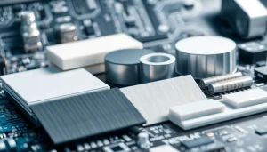 Showcasing thermal management materials on a circuit board with clear details of products.
