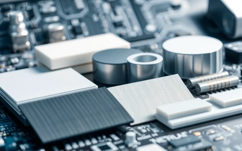 Showcasing thermal management materials on a circuit board with clear details of products.