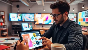 Create vibrant designs with AI design solutions in a modern studio environment.