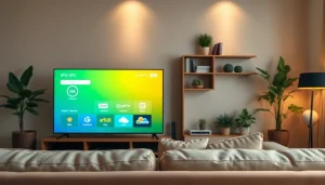 Explore IPTV services on a smart TV in a cozy living room setup.