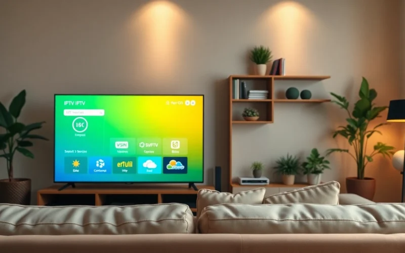 Explore IPTV services on a smart TV in a cozy living room setup.