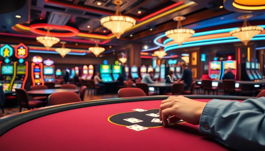 Engaging scene showcasing internet casinos with vibrant gaming tables and players.