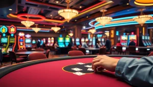Engaging scene showcasing internet casinos with vibrant gaming tables and players.