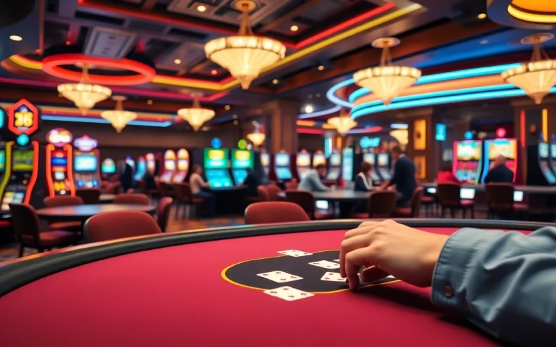 Engaging scene showcasing internet casinos with vibrant gaming tables and players.