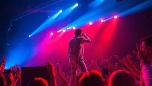 Performance by a musician captivates a live audience with vibrant energy and atmosphere.