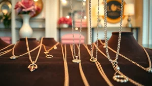 Entdecken Sie die einzigartigen Länder Halsketten in einem eleganten Boutique-Display.