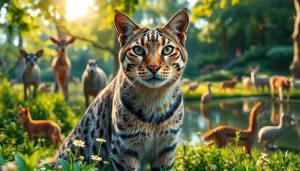 A wildcat gracefully prowls in its lush habitat, showcasing wildlife from www.sudswild.com.