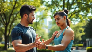 Engaging Personal Trainer Downtown Jersey City helping a client in park settings.