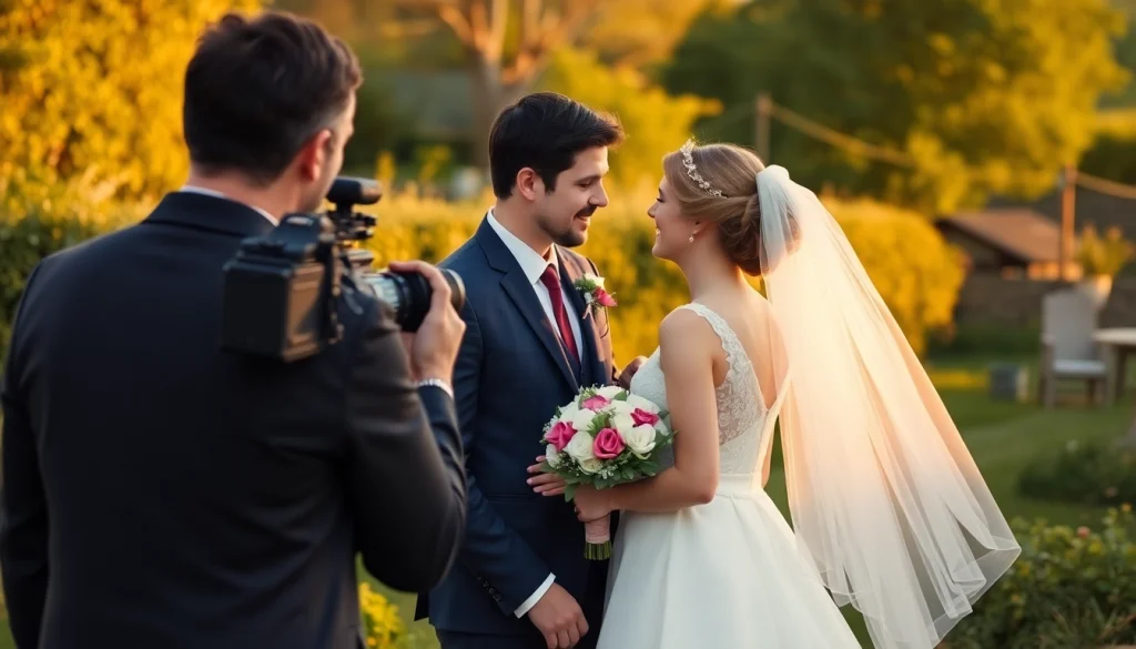 Capturing a couple's joy with a professional wedding videographer in Ireland during a scenic outdoor ceremony.