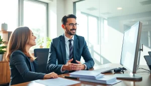 Helping clients with residencia applications in a professional office setting.