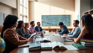 Kern County College of Law students engaged in collaborative learning in a bright classroom.