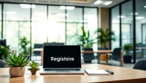 Display a registered office address in a professional workspace with modern decorations.