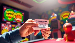 Engaged player scratching a lottery ticket for the mn lottery scratch game, showcasing excitement and vibrant colors.