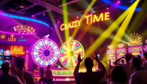 Experience the excitement of RTP Crazy Time at a live casino game show filled with action and vibrant colors.