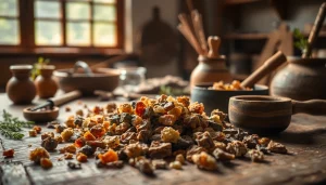 Showcasing handcrafted Benjoin resin in a tranquil herbalist workshop.