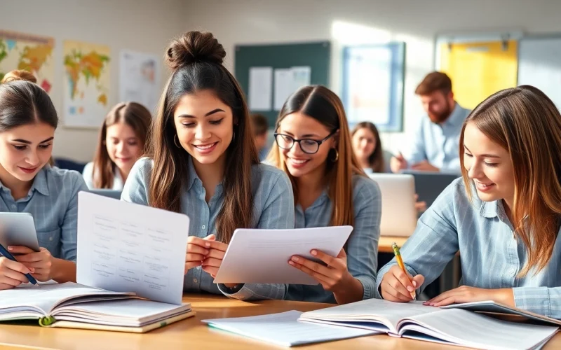 Capture NVQ sample answers being crafted by students in an interactive classroom environment.