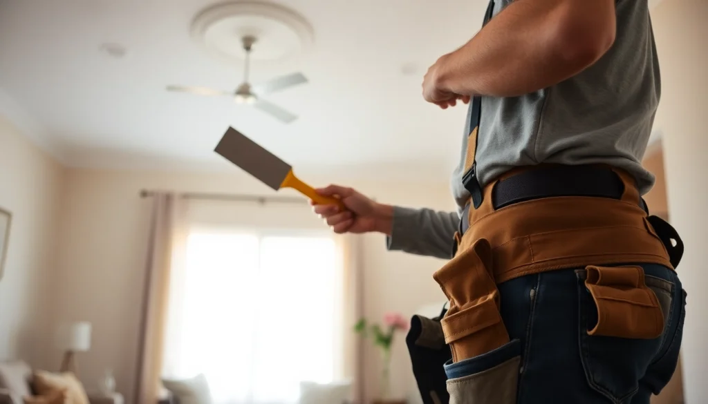 Expert drywall repair service in Madison WI showcasing a skilled contractor at work.