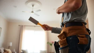 Expert drywall repair service in Madison WI showcasing a skilled contractor at work.