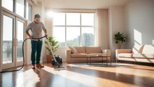 Bond cleaning Logan professional cleaning a spacious apartment with bright decor and sparkling surfaces.