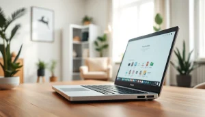 Αγοράστε refurbished laptop με μοντέρνο σχεδιασμό σε επαγγελματικό γραφείο.