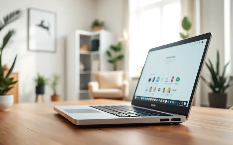 Αγοράστε refurbished laptop με μοντέρνο σχεδιασμό σε επαγγελματικό γραφείο.