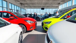 Find Used Vehicles in a vibrant dealership with various well-maintained cars.