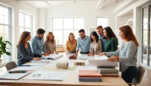 Skilled custom home builders near me discussing blueprints in a collaborative office environment.