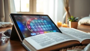 Engaging numerology calculator interface that presents vibrant numerology charts and serene surroundings.