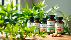 Nutrabio supplement products showcased in a vibrant green setting to highlight their health benefits.