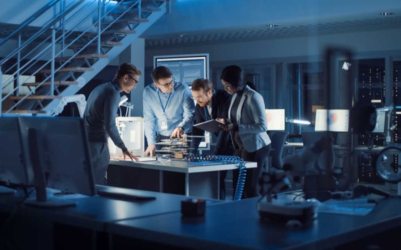 Team,Of,Electronics,Development,Engineers,Standing,At,The,Desk,With